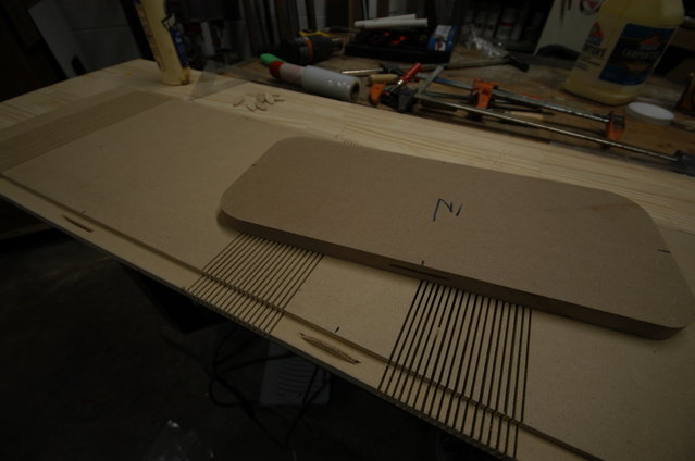 TS-3 Enclosure before bending - Biscuits are used to align the panels while bending. Glue is applied to rabbit and kerfs.