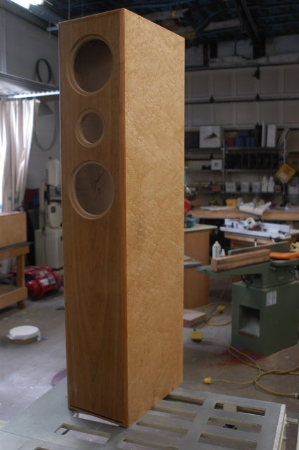 Floorstanding cabs for Brook - Friend of mine wanted cabinets for a DIY design he was working on. Cabs are 0.75" mdf with B.E. Maple and American cherry veneer solid wood edges. There is a little Wenge stripe at the bottom to accent the Wenge plinth that is not pictured here.
