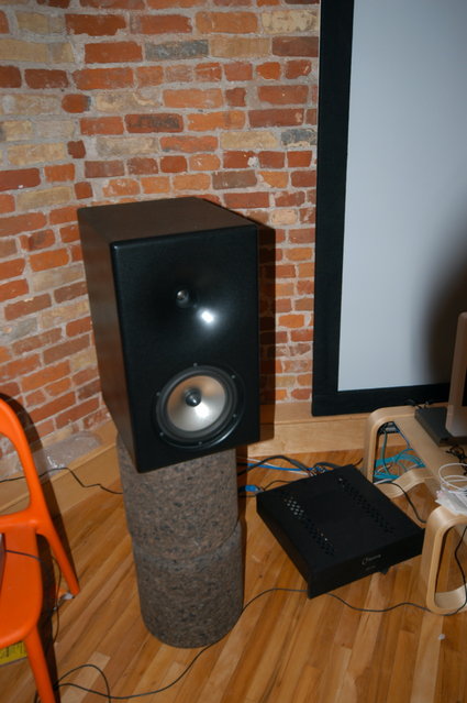 SP Tech Timepiece 2.1 - Timepieces in new listening room sitting on weighted cork stands.