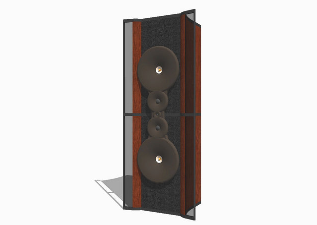 Midgard audio (Norway) "Gaia" - Nice design! 
Ongoing project. 
Designer is JÃ¸rn Rune Kviserud
Looks really nice!
It's a big speaker!

Partslist is:
4 X Aurasound 15"
2 X Seas Excel 8", 
2 X Seas Excel 4,5" 
2 X 2" Dome and
1 X Hiquphon 3/4" Dome
Fully active, digital filters, room correction, the lot!
A link to a larger image: http: /tinyurl.com/2ww 49d