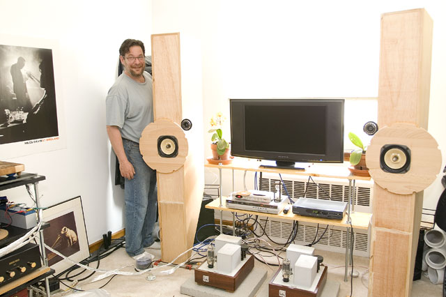 Occam (Paul) next to my FE167E TQWT speaker. I thought he is going to hug my speaker.