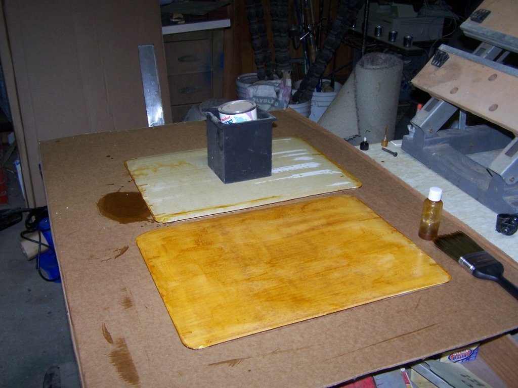 Note the curl in the previous shot. This is how you get rid of it. The first panel did it too. Let it dry thoroughly before adding more shellac.