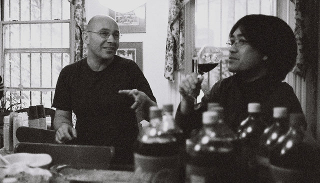 Buddy enjoying wine - Mark is warning Buddy about the wine ! ?