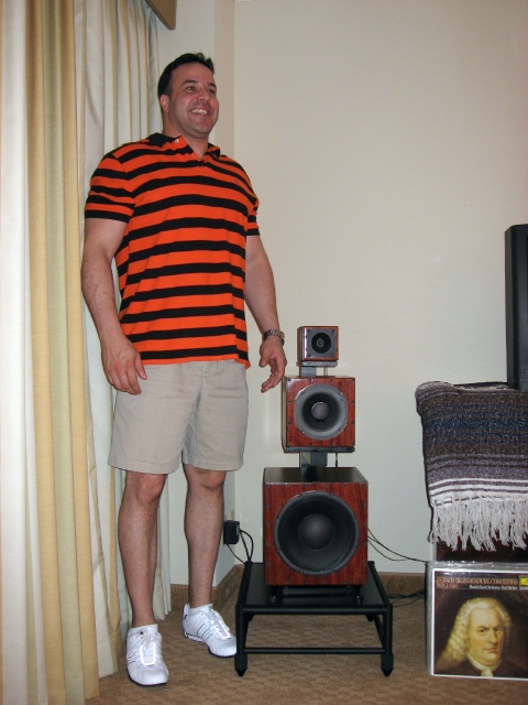 Jumping Cactus Loudspeakers - Since Lonewolf wasn't available to pose with the speakers at this show, I asked my buddy Michelangelo, (6' 2" and 245 pounds) to fill the "Ruler's" shoes.