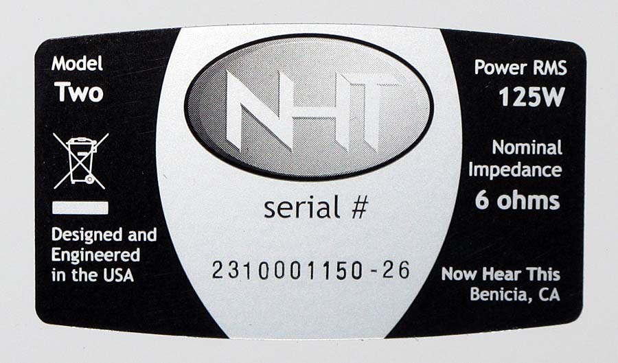 NHT 2 Serial Number 2
