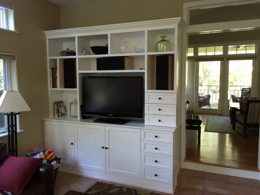 Media Cabinet custom built to house 3 Vapor Audio Stiff Breeze speakers.