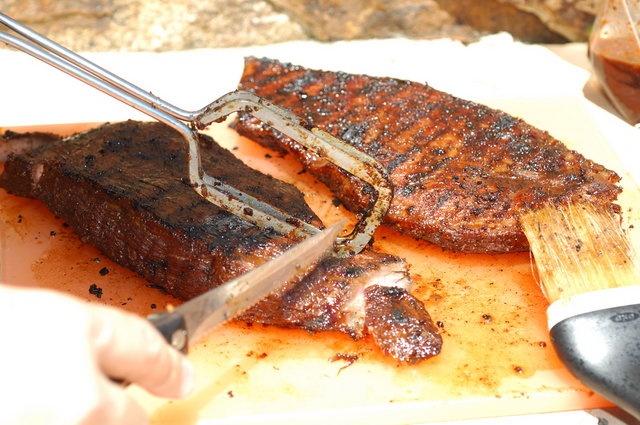 Steak being cut to perfection