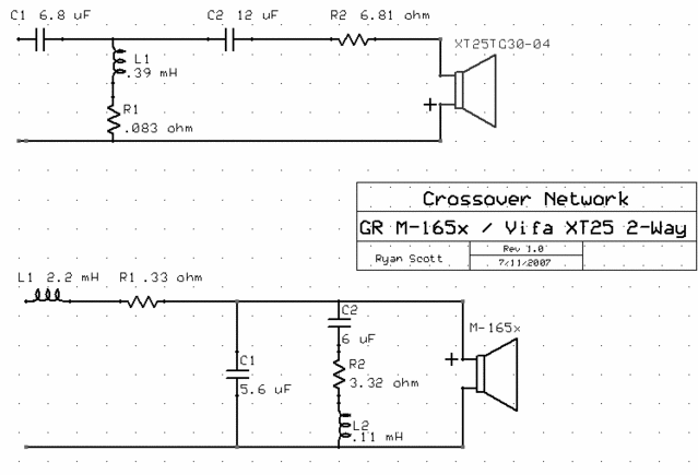 M-165x/XT 25 2-way Crossover Schematic - Final crossover schematic for the GR Research M-165x/Vifa XT 25TG 30-04 2-way