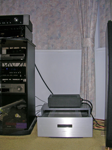 Odyssey Audio Mono Extreme SE's - One of two of my Odyssey Audio Mono Extreme SE's along with the power supply for a Sonic Frontiers Line 2 SE .