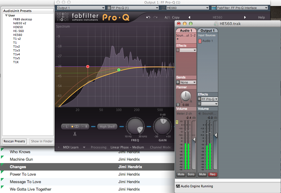 Example of using AU Lab. Very handy for EQing everything all audio output on the Mac.