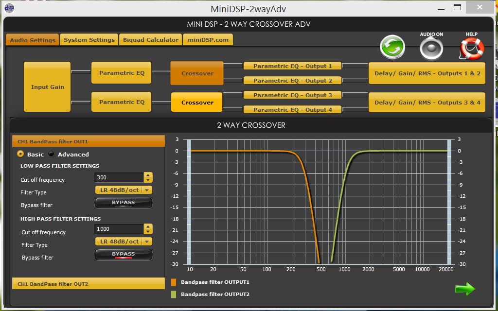 minidsp crossover setting