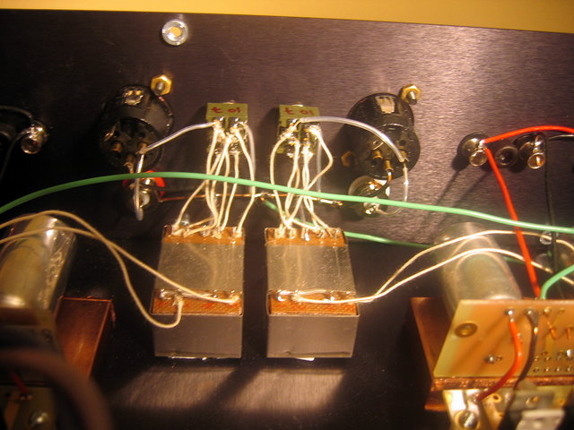 Input transformer detail - Lundahl 1676 amorphous core input transformers with Nikkai switch to provide either 24 dB total gain or 30 dB total gain.
VH Audio silver wire