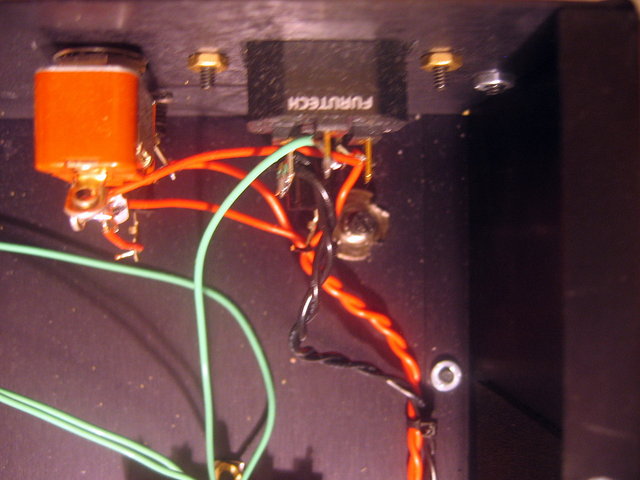 Power wiring detail - closeup - Furutech IEC
Nikkai switch
Dual Fuses - 6A each.
VH audio copper wiring