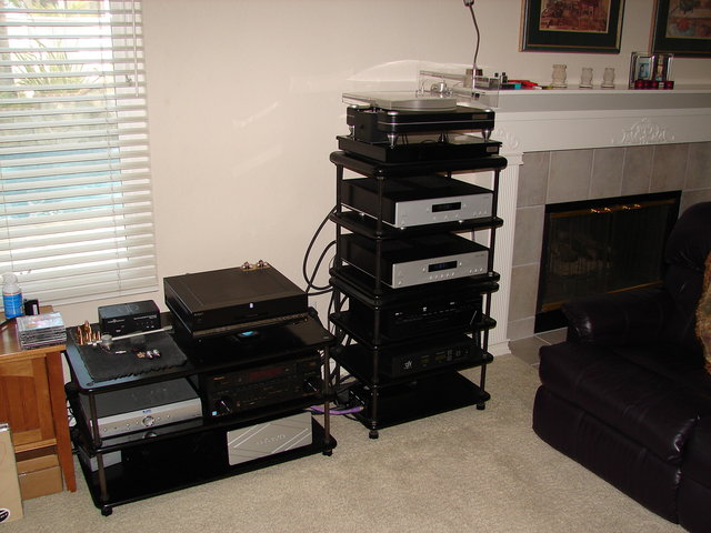 Audio Racks - Gear includes VPI Scoutmaster Signature, Shelter 901 Cartridge, Modwright Sony 9000ES SACD player, Aesthetix Rhea Phono Stage, Aesthetix Calypso Line Stage, CAL CL-20 CD player, VPI SDS, Dali Euphonia MS5 Loudspeakers, REL Stadium III Sub, and Shunyata Hydra 8.