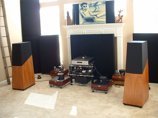 Old setup with Supratek amps - Aesthetix Calypso Preamp Tele's & Tungsol tubes - Fusion Audio Enchanter power cord

Supratek Burgundy Mono amps on Mapleshade 4" stands - Fusion Audio Enchanter power cords

Audio Logic 24MXL DAC with Fusion Audio Predator power cable

Vandersteen 5A's with mahogany finish

Bolder modded Squeezebox 2 w/Bolder Ultimate IV power supply(cooper Bybee's) - Fusion Audio Predator power cord

Ultrasonic main tri-rack and amp power supply stands

Running Springs Audio Jaco PC(Fusion Audio Enchanter 20amp cord) - 1 20 amp dedicated circuit with Porter outlet

Fusion Audio XLR IC's & Synergistic Research Tesla Accelerator biwire speaker cables

Brightstar Big Rock, Finite Elemente Ceraballs, 8th Nerve cones, Mapleshade Heavyhats, Herbies tube dampers, ceramic cable lifts etc.. 

GIK(6 tri-traps, 2 Monster - 2 244 - 4 242 - 8th Nerve Adept V3 - 4 corners & 2 seams