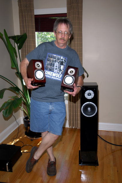 Chris with the Onkyo speakers
