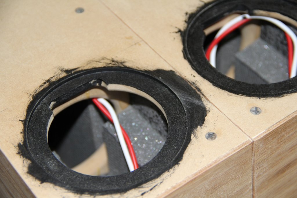 Speaker cutouts painted black before I install bamboo veneer