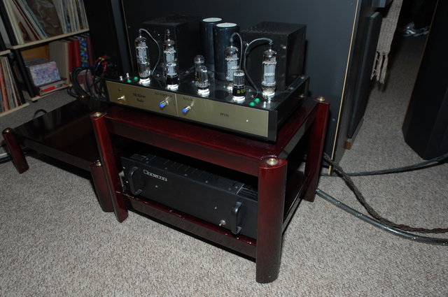 The engine room: McAlister Audio PP150 and Bryston for the sub