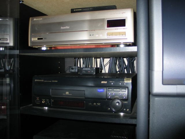 Pioneer LD-S9 with Pioneer demod on top, and Pioneer CLD-D703 with AC3 RF output added by MSB and Kenwood demod below.