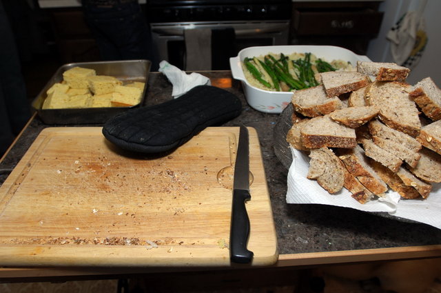 Bread, Rice, Asparagus, more bread and chicken
