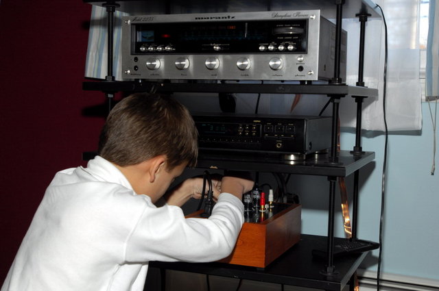 That's Andrew (7 year old) connecting the phono-out to the phono-stage