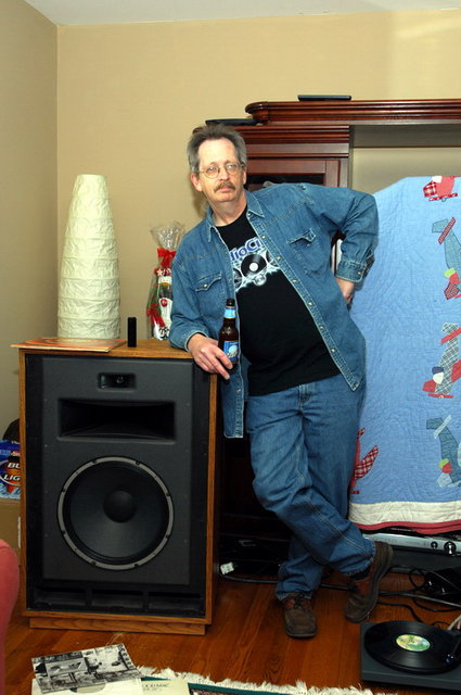 Chris next to the highly modified Klipsch speaker