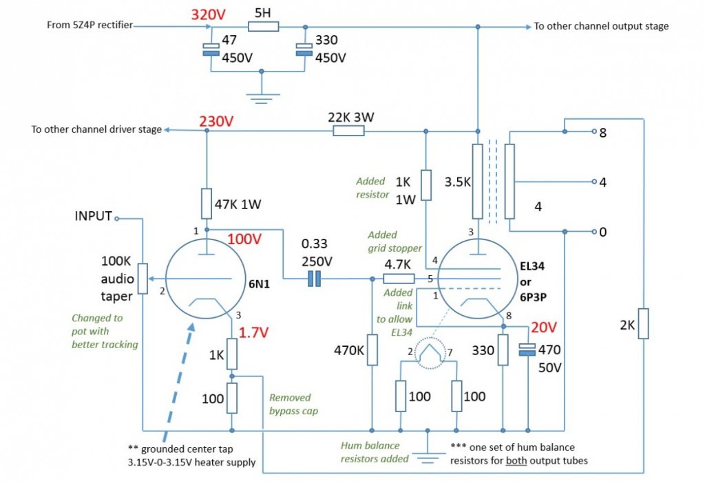 EL34 - 6P3P SE triode amp schematic