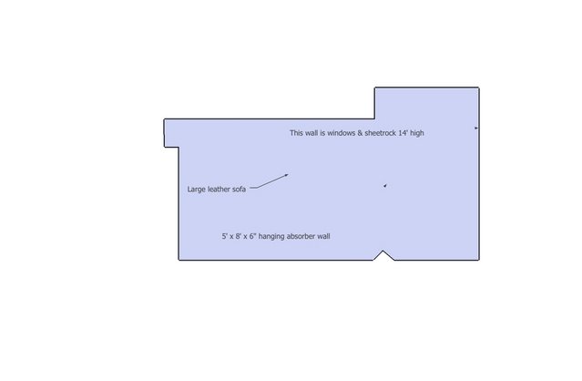 listening room set-up - A basic drawing of my loft/listening area. Speakers firing the long distance.