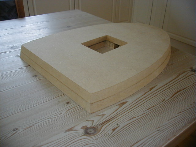 The base - The base is made of 38mm MDF - The hole is for the terminals and wire