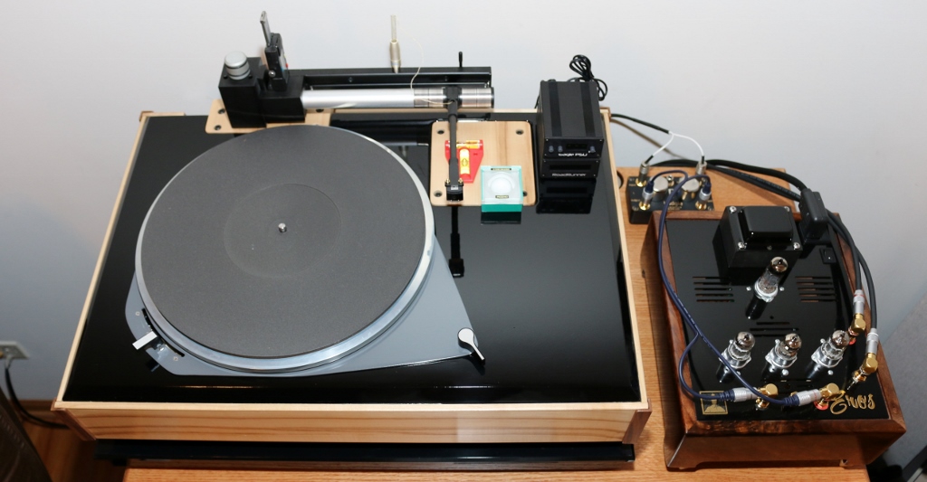 DIY heavy plinth/platter Lenco, Phoenix Engineering 25 watt beta power supply and tachometer controlled speed, Advanced Analog MG-1 air bearing linear tonearm, AT 33PTG/II cartridge (.3mV) Parks Audio Budgie SUT (1:9 / 1:18) and Bottlehead Eros.