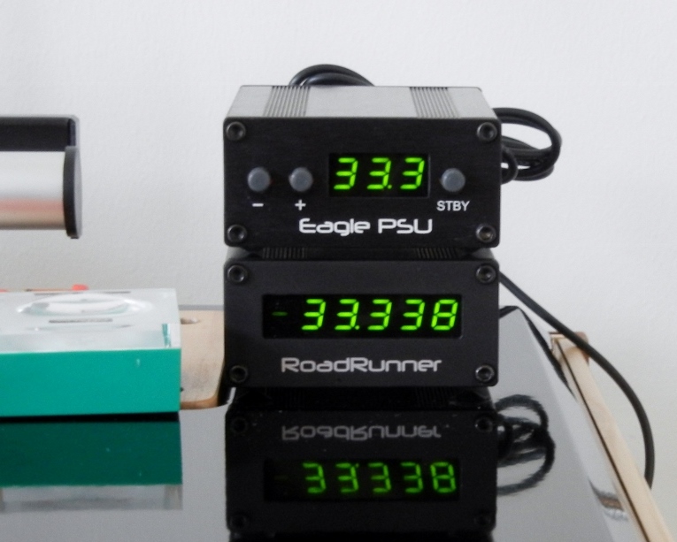 Phoenix Engineering beta 25 watt power supply controller and Road Runner tach. 33 and 45 RPM speeds at push of button.