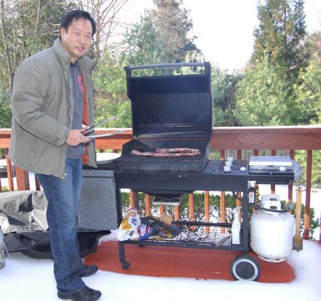 Phil grilling in the middle of coldness