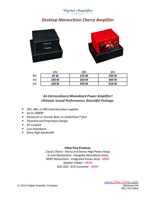 Digital Amplifier Company Desktop Maraschino Amplifier Brochure (One-Pager)