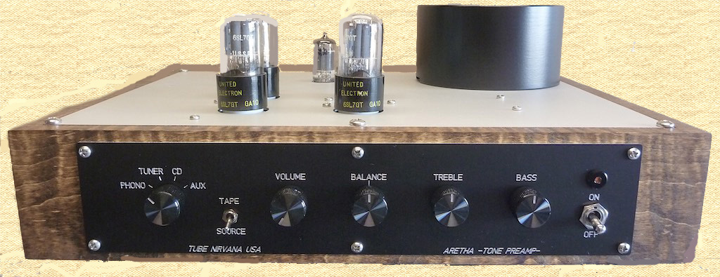 model Aretha 6SL7 high end tone preamp, with or without separate built in phono preamp. Phono preamp 12AY7