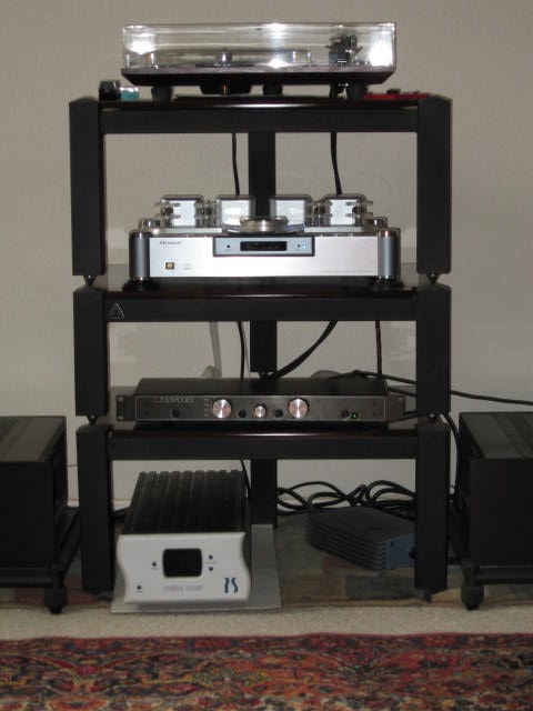 Front end to Mono SEs - Turntable System - heavily modified Rega 25 - Acrylic Platter, VTA, Sub platter mod, Canada Music Mat, Plinth damped, Heavy Weight on tonearm...
Cartridges - HO Benz Glider, Shure V15 type V MR
Shanling SACD player w. 396 WE tubes - drives amps and REL Stadium III subwoofer directly
Bryston .5B
Nordost Blue Heaven Interconnects
PS Audio - P300