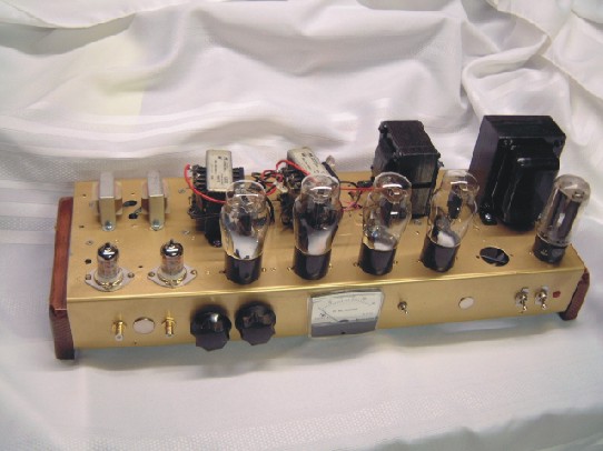 45PP 28 - View of amp with temporary Hammond 125E OPT's in 5.2K 8ohm config. Sounds pretty good even with the Hammonds