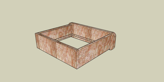 Concept drawing for TVC case - Drawing of TVC case in Birds-eye maple. Shown without bottom CLD platform or cut-outs