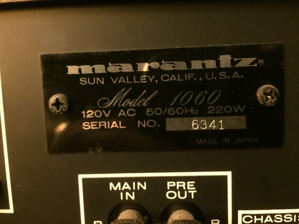 Marantz 1060 serial number plate