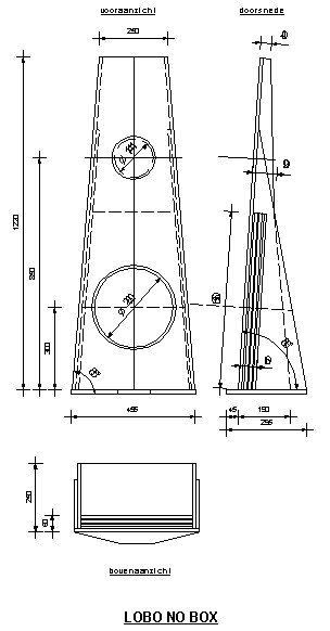 Ontwerp plan LOBO NOBOX - Schetsontwerp Peerless SLS 315 en Fostex FE 167 E
