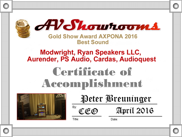 AV Showrooms Gold Show Award Axpona 2016 Best Sound