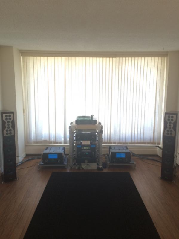 Main System: cintosh MC601's Amplifer,Mcintosh C 1000/C 1000T Preamp,Mcintosh XR100 Speakers,Mcintosh MCD1100 CDP,Mac MT 5 TT,Olive 04HD, Acoustic Zen Absolute Shotgun Cables,4 ELECTRA™ 7 Power Cords&2 Pairs of 
ECLIPSE 7 (EBI) XLR's, Consonance D-Linear 15 Ultra Reference Power Conditioner/Surge Protector, SolidTech 