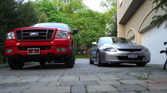 Ed's truck dwarfing the lowered Accord