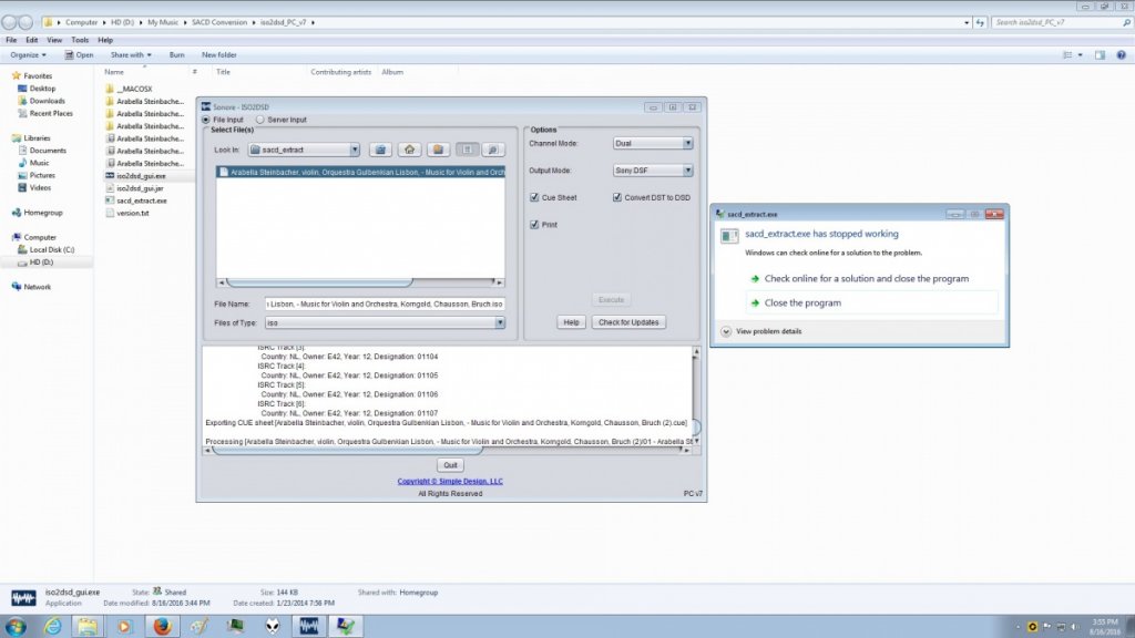 Screenshot of GUI and Error Message