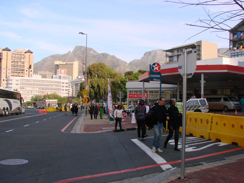 Walking to the stadium during the World Cup match in June 2010, just leaving the city