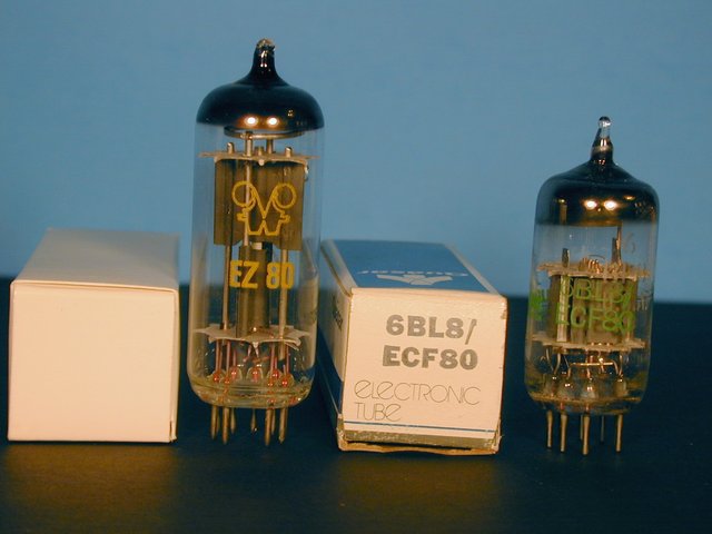 Optional tubes - 6V4/EZ80 and 6BL 8/ECF 80 - NOTE: Price Reduction!!! - These are the optional tubes that may also be ordered with the FM-1/FM-3 "Performance Pack - Economy Edition." Add the NOS RFT EZ80 for only $5.00 more. Add the NOS Quasar 6BL 8/ECF 80 (actually manufactured by GE in Owensboro, KY) for only $5.00 more. (Special price is ONLY available with the "Performance Pack." Tube manufacturers may vary, but will be of equal, or better quality. While supplies last.