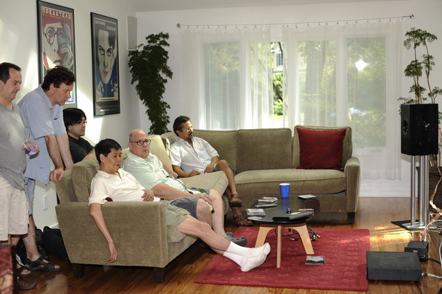 Gary, Frank, Buddy, Paul, Jim and Martin listening to the Epos speaker setup