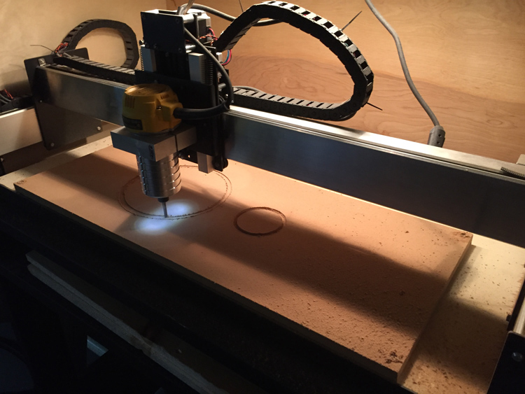 CNC router in action starting the test baffle cut.