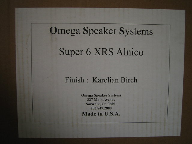 Omega Super 6 XRS Alnico - S6XRS shipping carton label