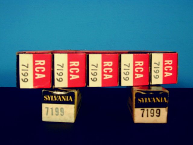 RCA and Sylvania 7199's in their boxes. - Absolutely NOS/NIB RCA and Sylvania 7199's. NOW is the time to buy these at a reasonable price!