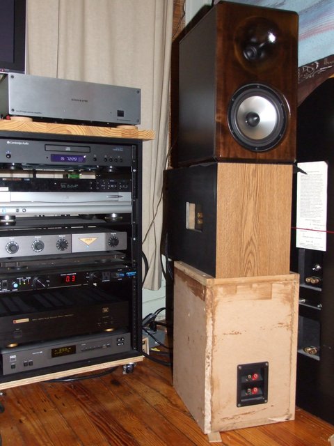SP Tech Mini - I prefer the sound of the Minis raised about 29 ". A makeshift stand of other monitors.
